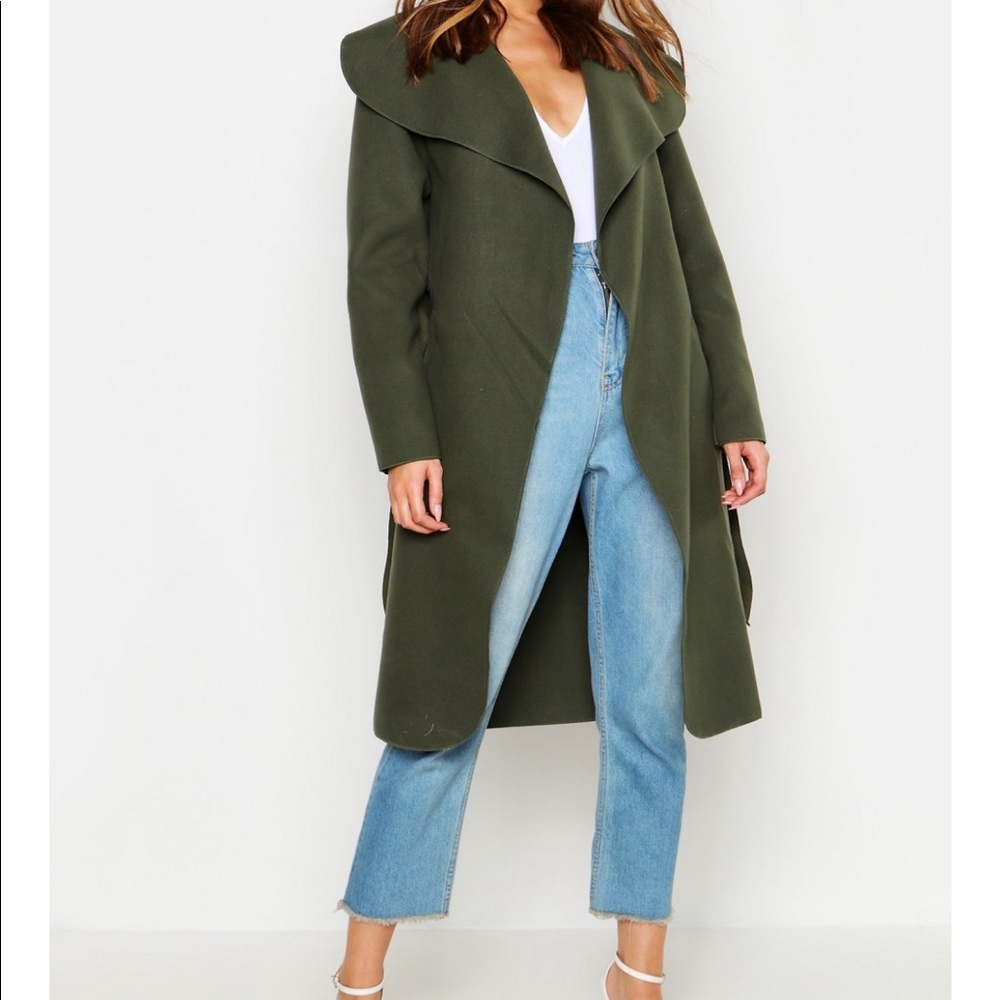 Olive green water fall coat (wool like)